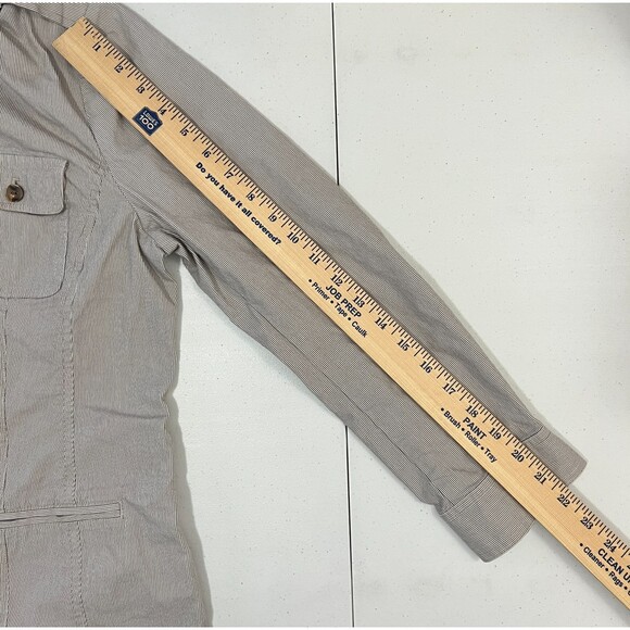 J Jill Women's Brown White Stripe Button Up Lightweight Jacket Size L Petite - Picture 9 of 10